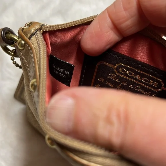 Coach Signature Stripe Studded Gold Metallic Lurex & Leather Wristlet - Picture 7 of 9